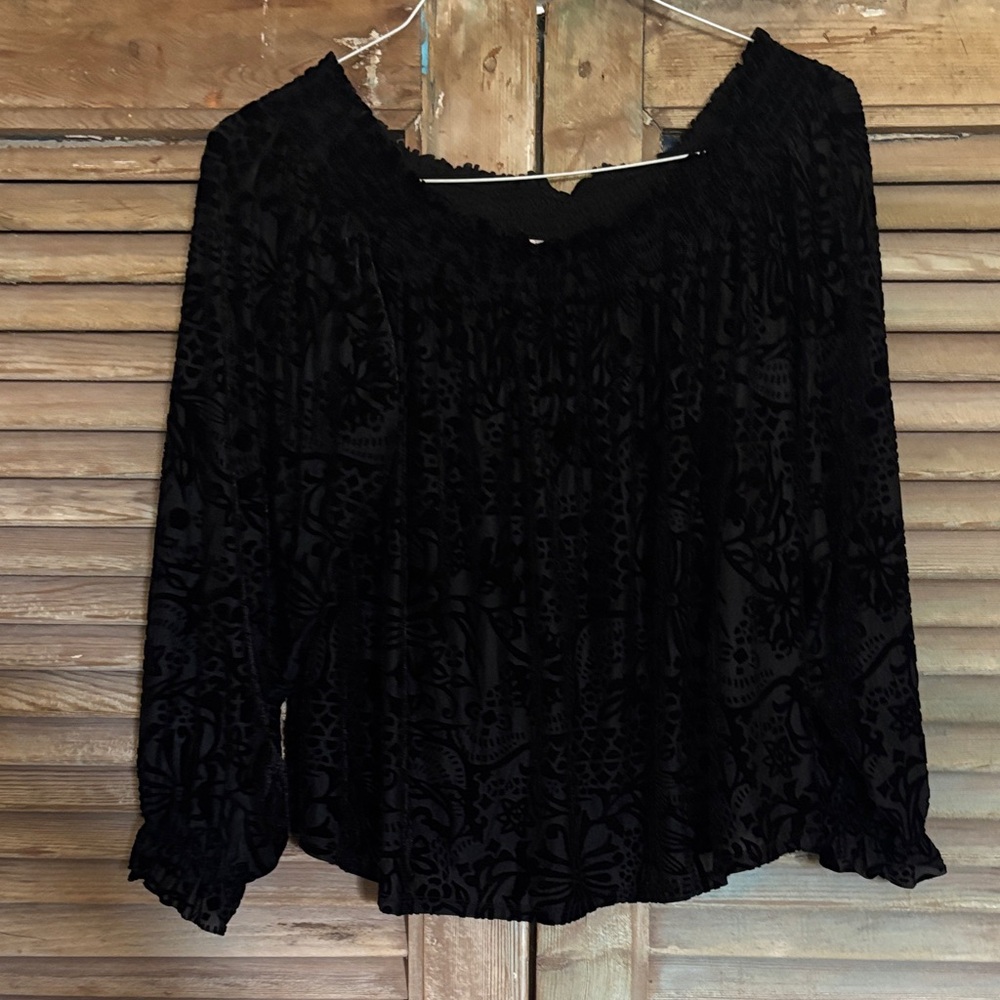 Free People Black Textured Blouse